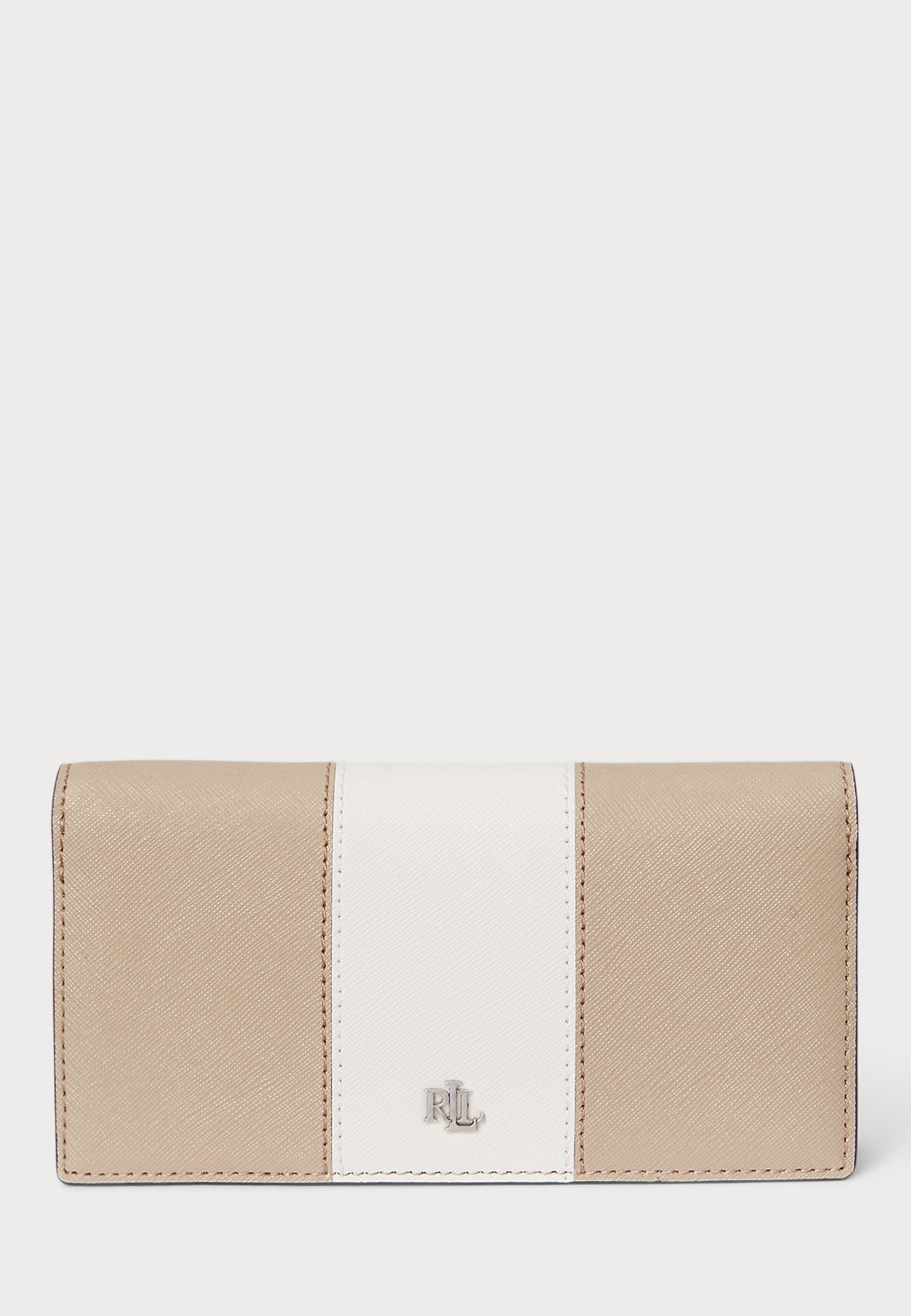 Lauren Ralph Lauren TWO-TONE CROSSHATCH LEATHER SLIM WALLET - Peněženka - béžová/světle bílá