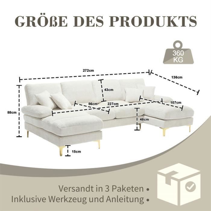 Hoekbank - DREAMMESPACE - U-vormig - 4-zits - Chenille stof - Beige