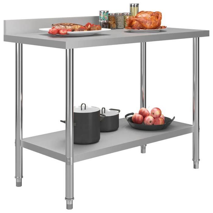 Mesa de trabajo de cocina vidaXL con protector contra salpicaduras, ideal para restaurantes, bares, escuelas, garajes y espacios comerciales (51191)