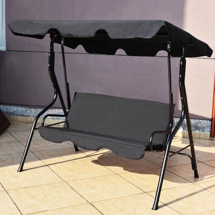 Giantex 3-Seater Garden Swing with Waterproof Canopy, Powder-Coated Steel Frame, Great Outdoor Comfort, Black