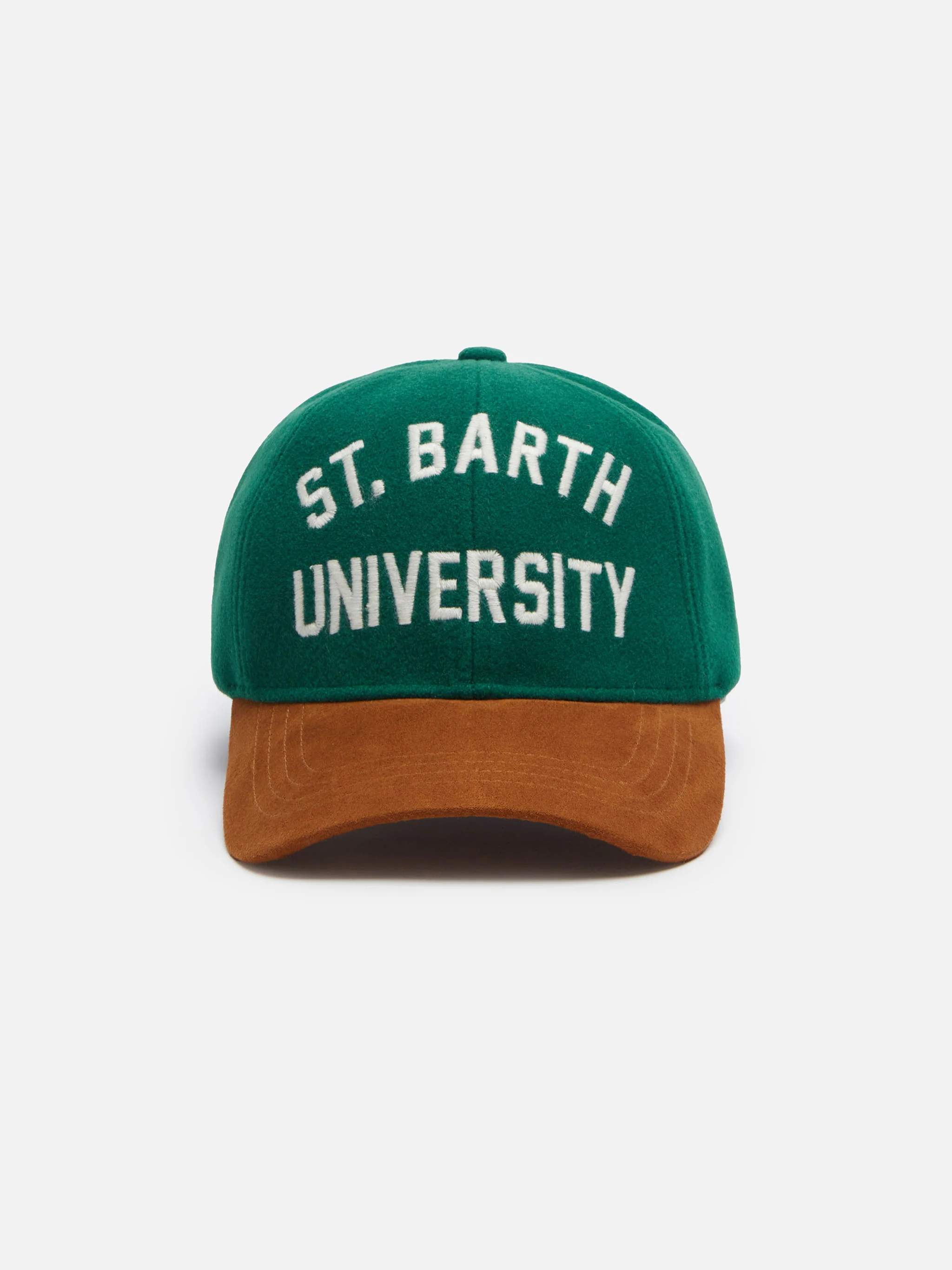 Cappellino da baseball in feltro verde con ricamo della St. Barth Univ