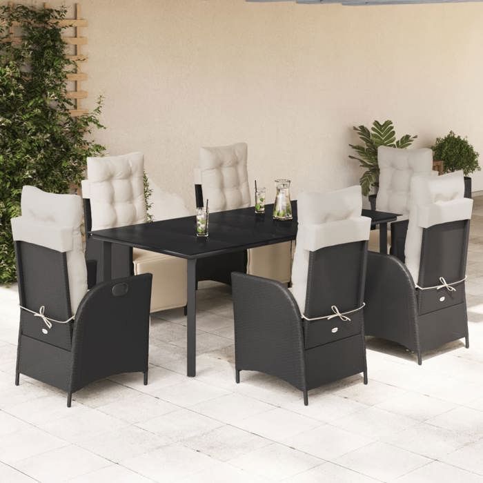 Tuineetset - vidaXL - 7-delig - Rotan van kunststof - Zwart - Tafel 200x100x74 cm - Ligstoelen