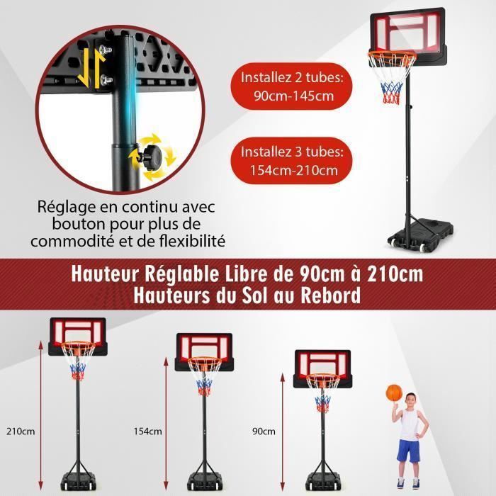 Aro de baloncesto independiente COSTWAY con ruedas - Altura ajustable de 90 a 210 cm - Tablero de PE - Rellenable con agua o arena - Para mayores de 3 años - Rojo