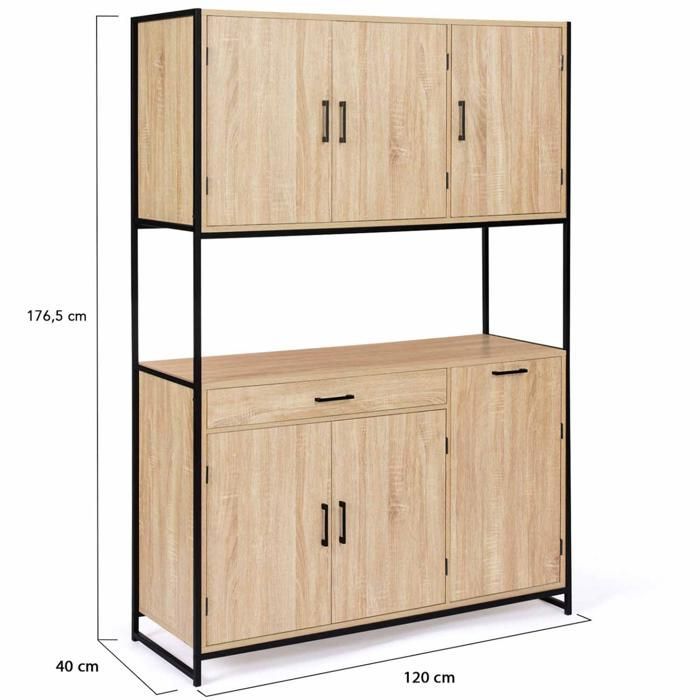 IDMARKET Detroit 120 cm keukenbuffet, 6 deuren, industrieel design + lade