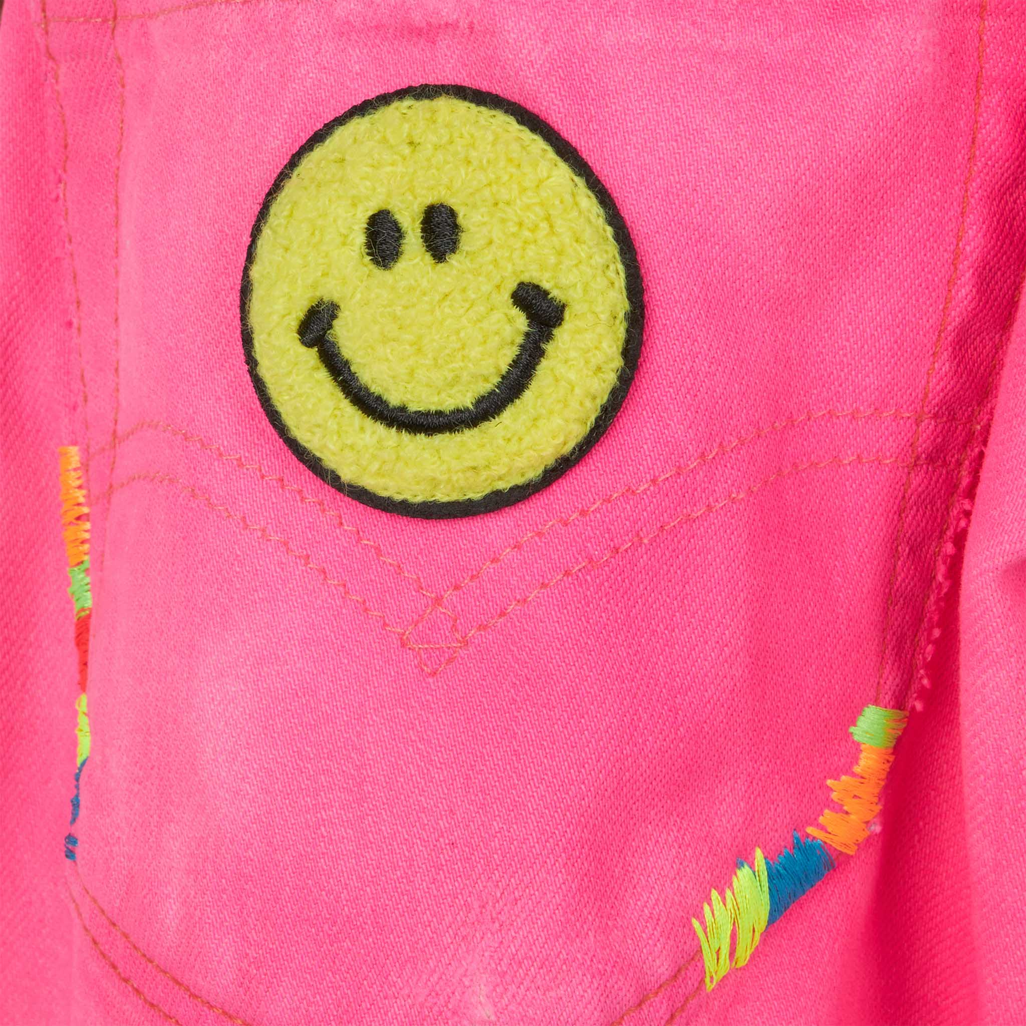 Mädchen-Shorts aus neonpinkem recyceltem Denim mit Stickerei