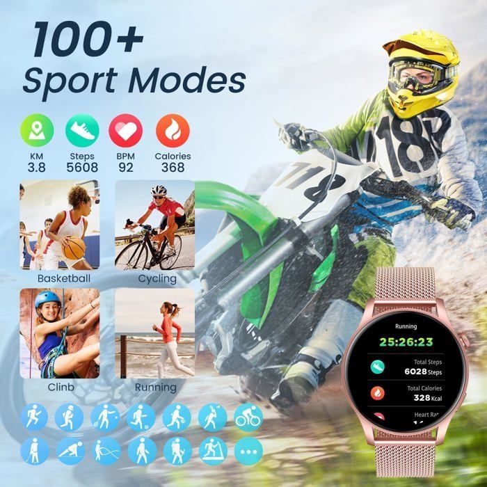 Montre Connectée Femme Avec Appels - Smartwatch Écran Amoled 1,43