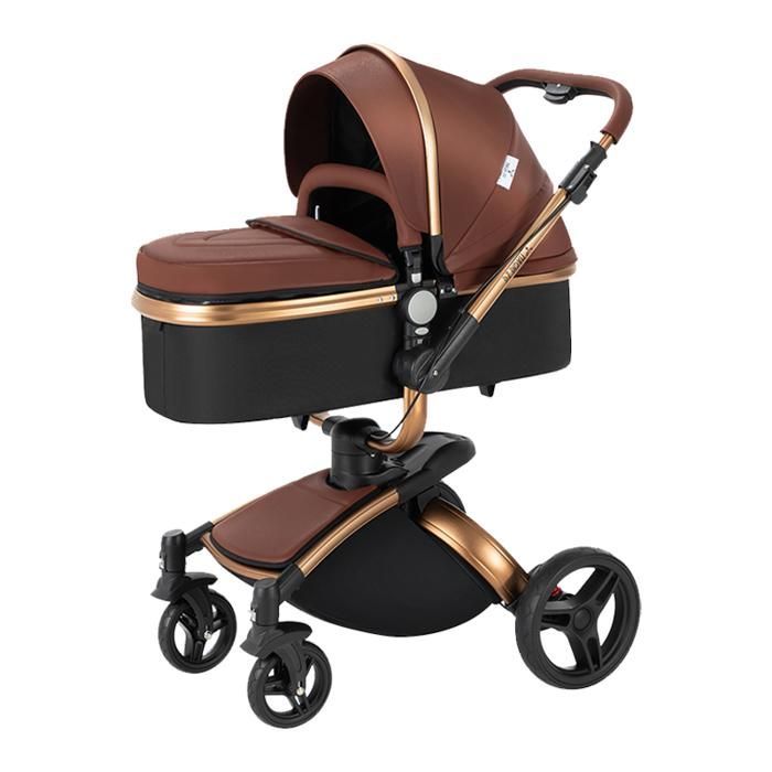 Magic ZC Stroller 3-in-1 Stroller 3-in-1 Trio Stroller PU Leather 360° Rotation One-Click Fold High Landscape Orange