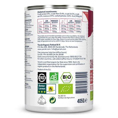 Carne de res orgánica de Yarrah con tomate orgánico y ortiga orgánica.