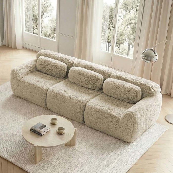 Canapé modulable 3 places - Tissu moelleux - Aucun assemblage requis- Coussins inclus - Mousse haute résilience - Kaki