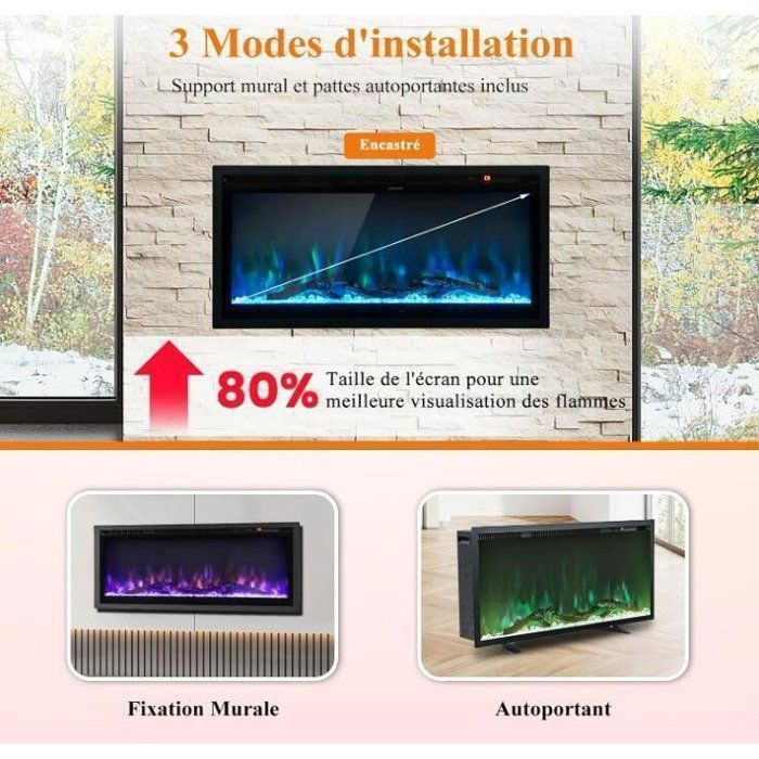 Chimenea eléctrica - RELAX4LIFE - 750W/1500W - para 42 m² - 9 colores de efecto de llama - 5 niveles de brillo ajustables - Temperatura 18-28℃