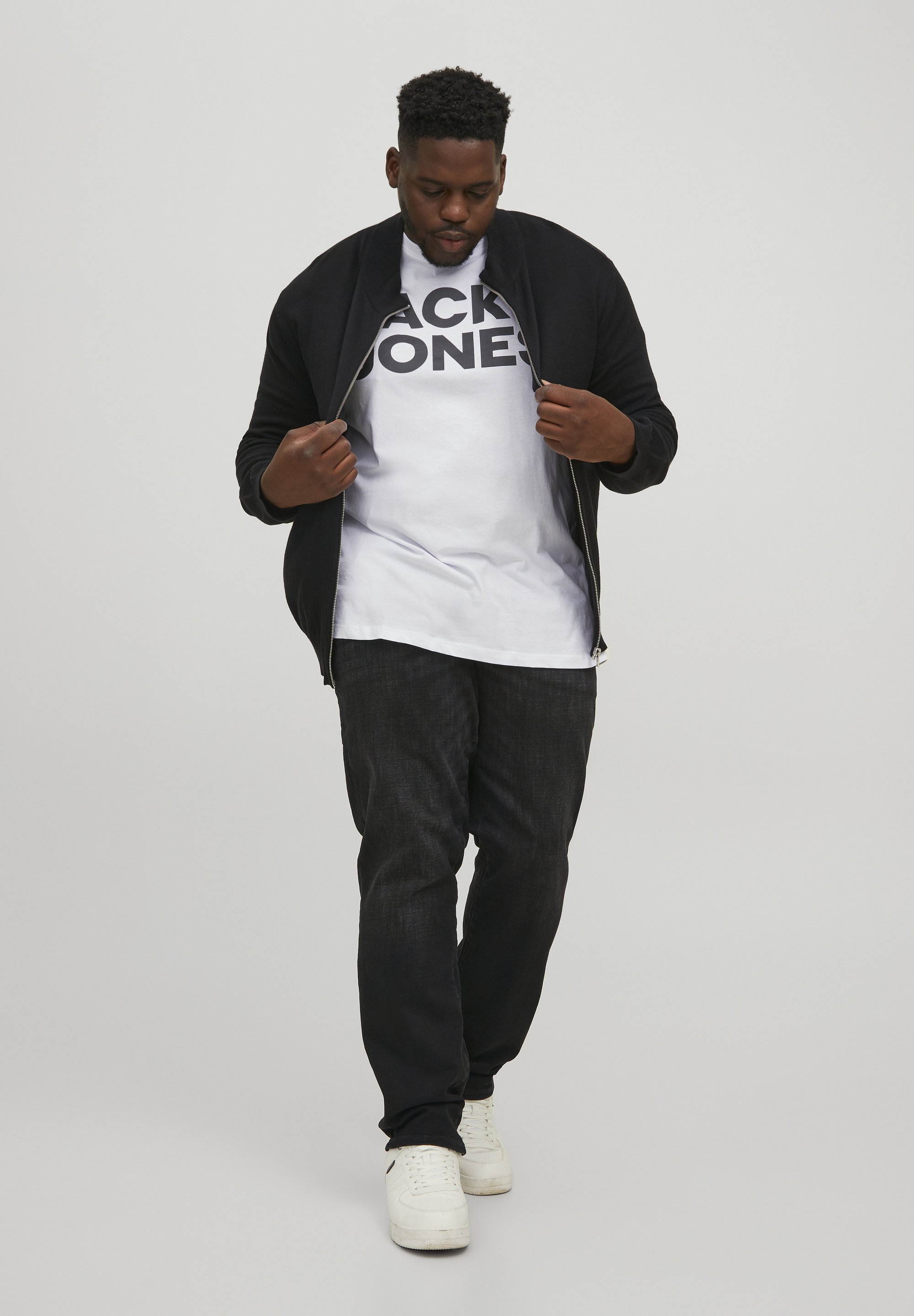 Jack & Jones JJECORP LOGO T-shirt met ronde hals - T-shirt met print - witte print, grote print/zwart