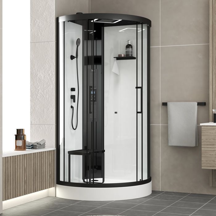 Cabina de ducha semicircular de 95x95x218 cm - Función de baño de vapor, chorros de hidromasaje, iluminación LED y Bluetooth.