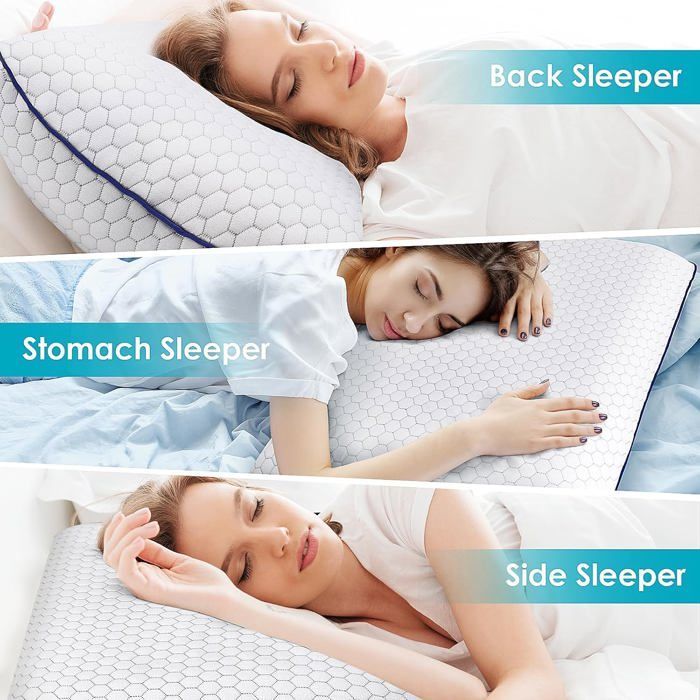 Almohada rectangular de espuma viscoelástica firme y gruesa de 60x40 cm, transpirable, con funda lavable y ortopédica cervical.