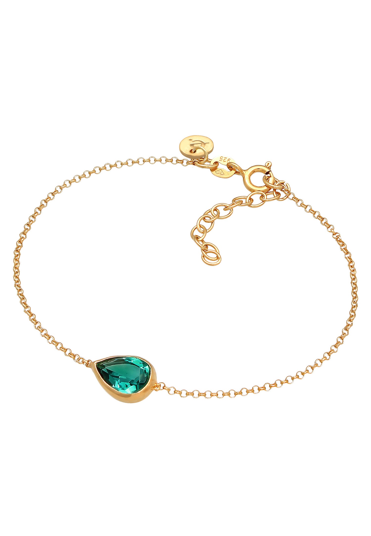 Elli PREMIUM Elli PREMIUM Bracelet Femmes Goutte étincelant vert avec quartz en argent sterling 925 plaqué or