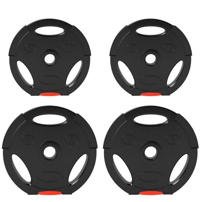 Disques de poids - SPORTNOW - 2 x 5 kg et 2 x 2,5 kg - trois poignées avec trous de Ø 25 mm - couverture en polypropylène - noir
