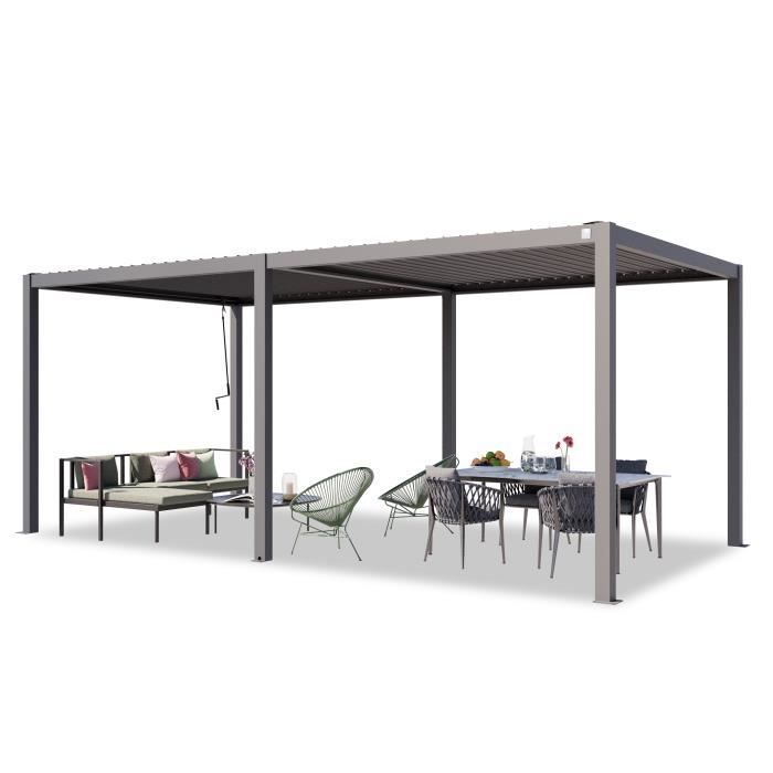PRIMEYARD Pergola 3x6 m poteaux en aluminium avec lames orientables en acier pavillon gris