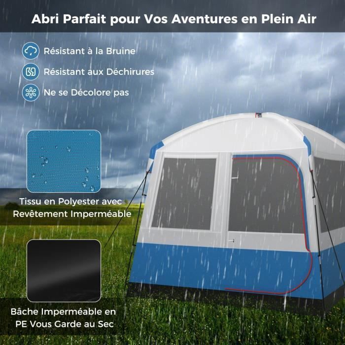 Tienda de campaña portátil COSTWAY para 5 personas, 248 x 248 x 230 cm - Poliéster impermeable - 2 puertas, 3 ventanas - Postes de fibra de vidrio