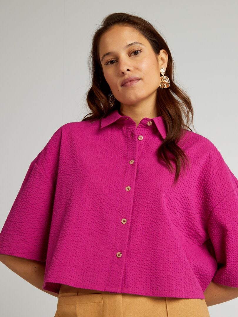 Kort shirt met verlaagde schouders - ROZE