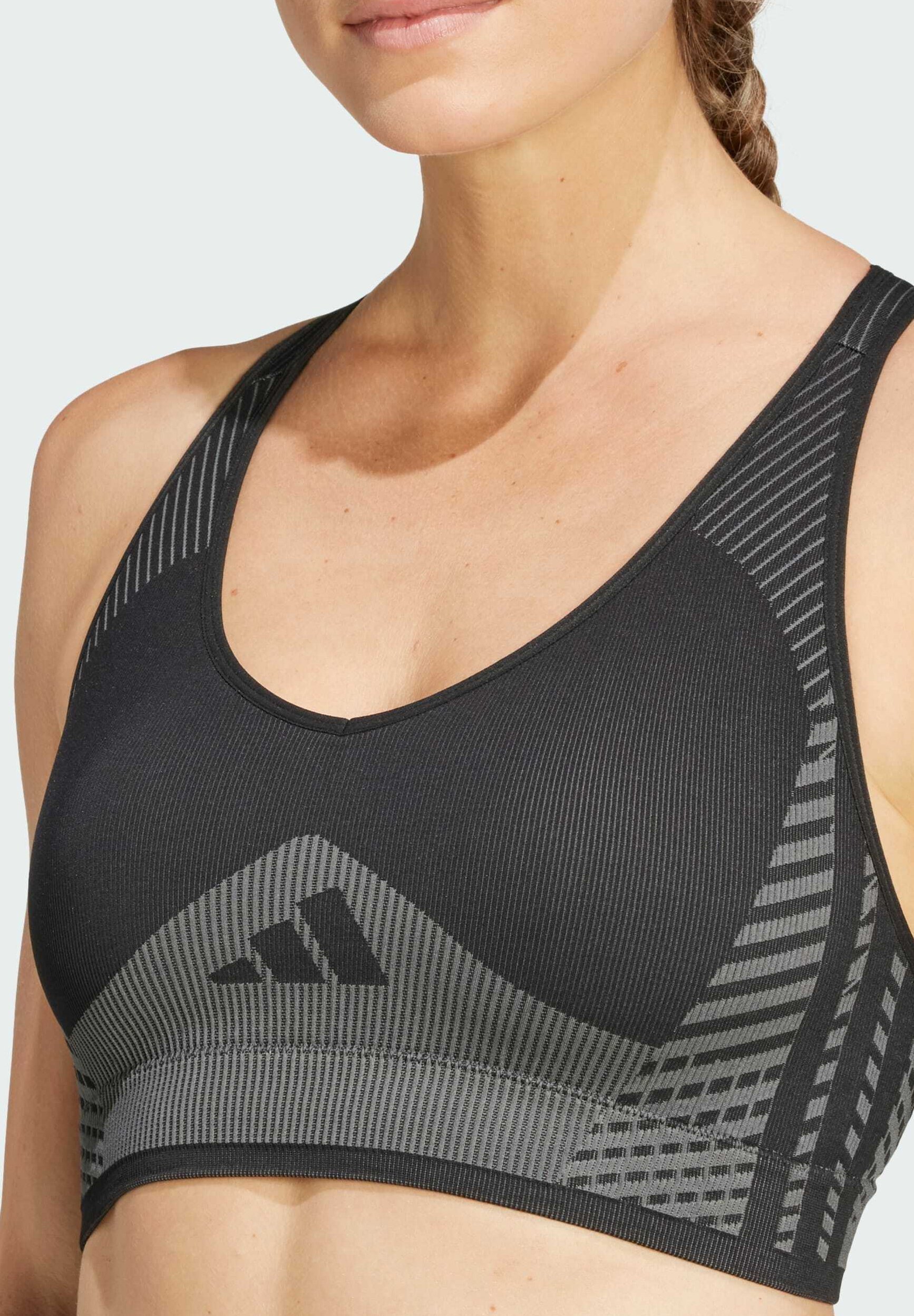 adidas Performance AEROKNIT LIGHT SUPPORT - Keskmise toega spordirinnahoidja - must hall kuus