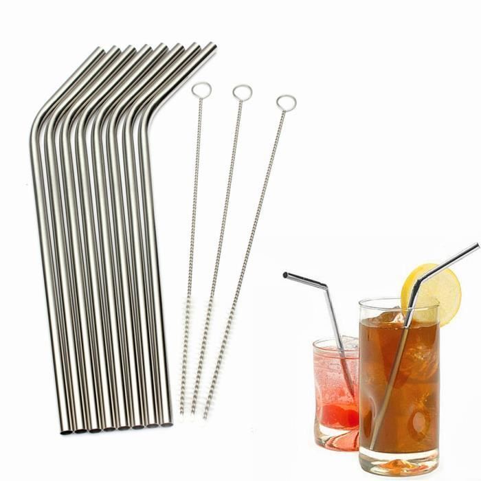 Cannucce in acciaio inox - TEMPSA - 8 pezzi - 3 spazzolini per la pulizia - Argento - Curve