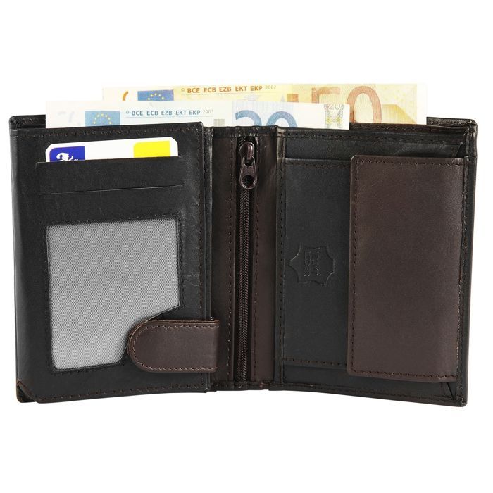 Men's wallet - EXCELLANC - Nazmi - Genuine leather - Black and brown - 10 card slots