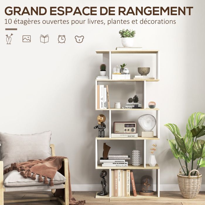 Librería - HOMCOM - Mueble de almacenamiento antivuelco de 5 baldas - Capacidad de carga de 25 kg - 70 x 29,5 x 163 cm - Aspecto de madera blanca