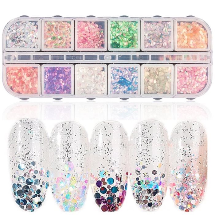 12 couleurs Nail Art paillettes akcesoria do paznokci paillettes holographique sirène 3D bricolage pointe décoration ozdoby do paznokci charme d'ongle
