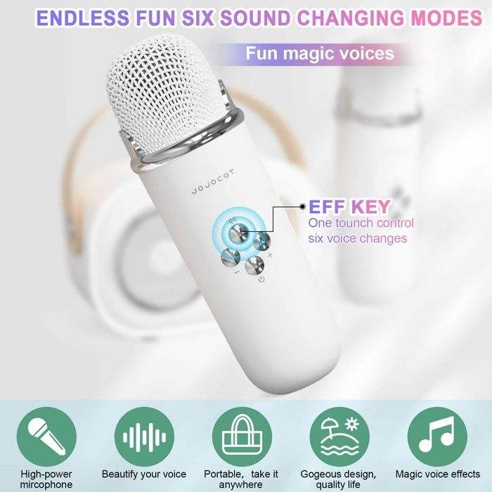 Leuke mini-karaoke, draagbaar, Bluetooth met microfoon, voor kinder- en volwassenenfeestjes (wit)