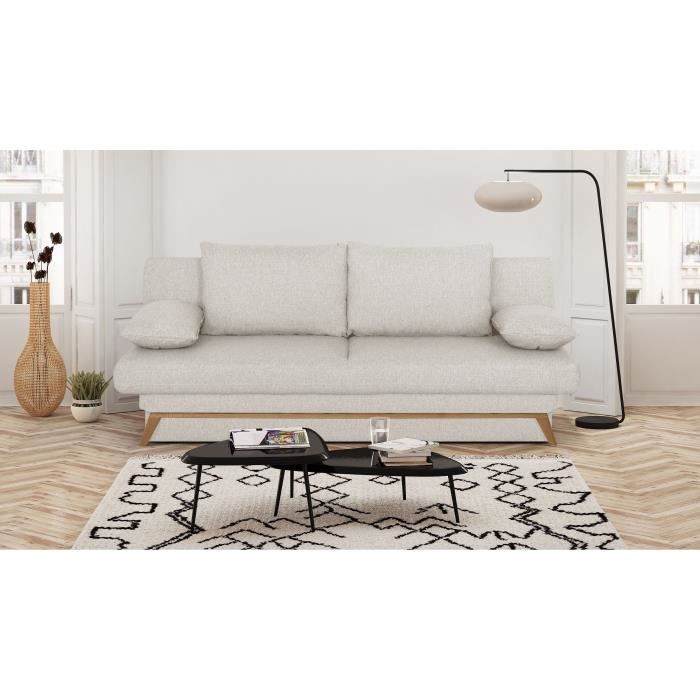 Sofá-cama conversível - 3 lugares - NAOTO - Tecido bege - Compartimento de arrumação - 202 x 98 x 98 cm