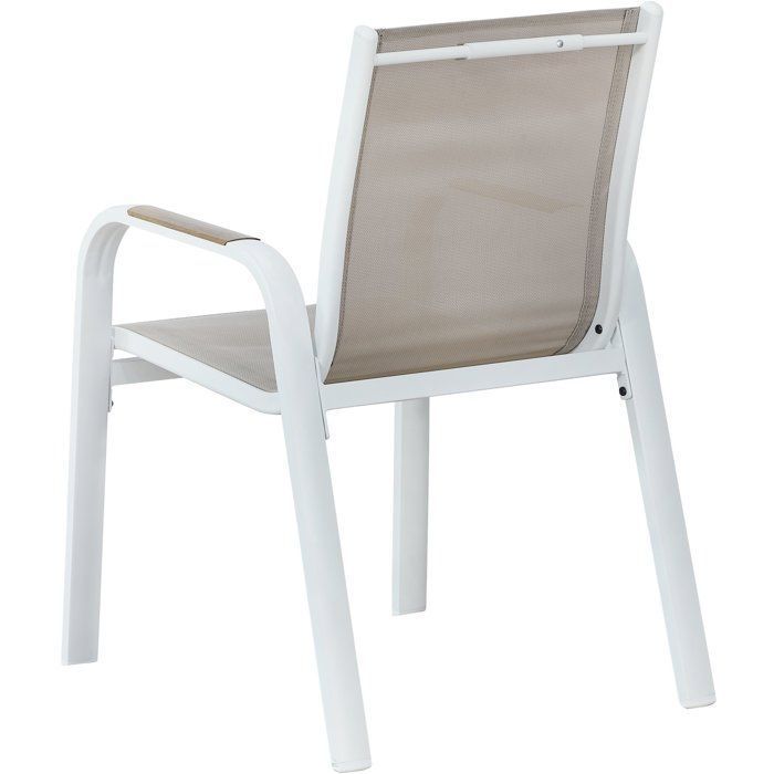 Juego de 4 sillas de jardín para comedor - VIANEA – Estructura de aluminio y textilene – Blanco y natural – 52 x 64 x 86 cm