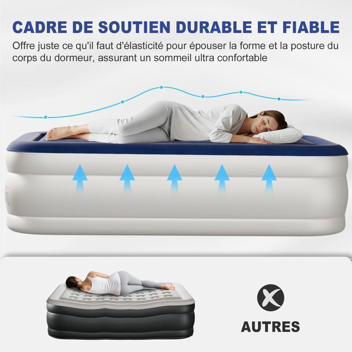 Colchón hinchable con bomba eléctrica integrada y superficie suave aterciopelada, ideal para camping, hogar o invitados, 190 x 99 x 45 cm.