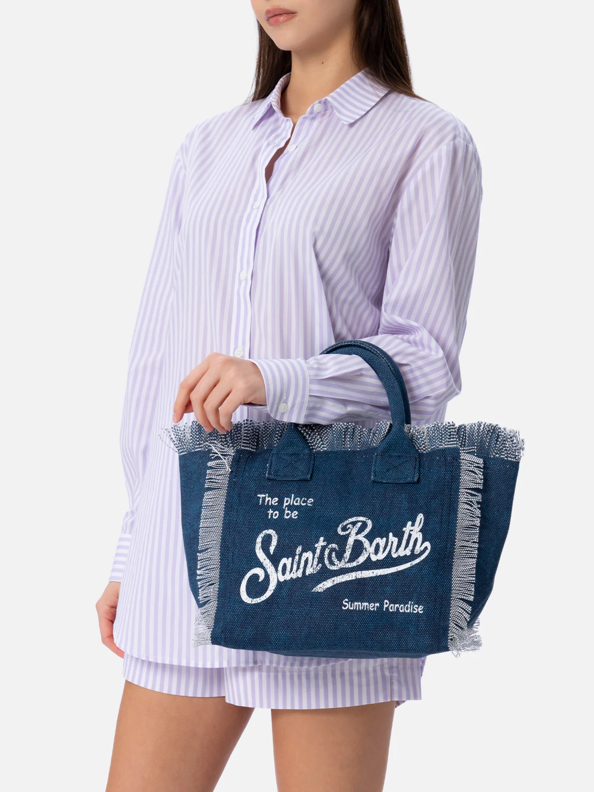 Colette handväska i bomullscanvas - Indigo strandväska med dragkedja och signaturlogotyp | MC2 Saint Barth