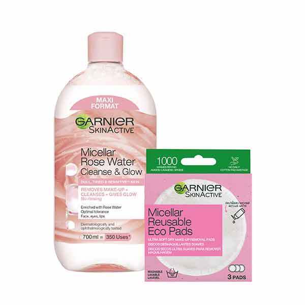Garnier Mizellen-Rose und Eco Pads Glow Reinigungs-Duo-Set