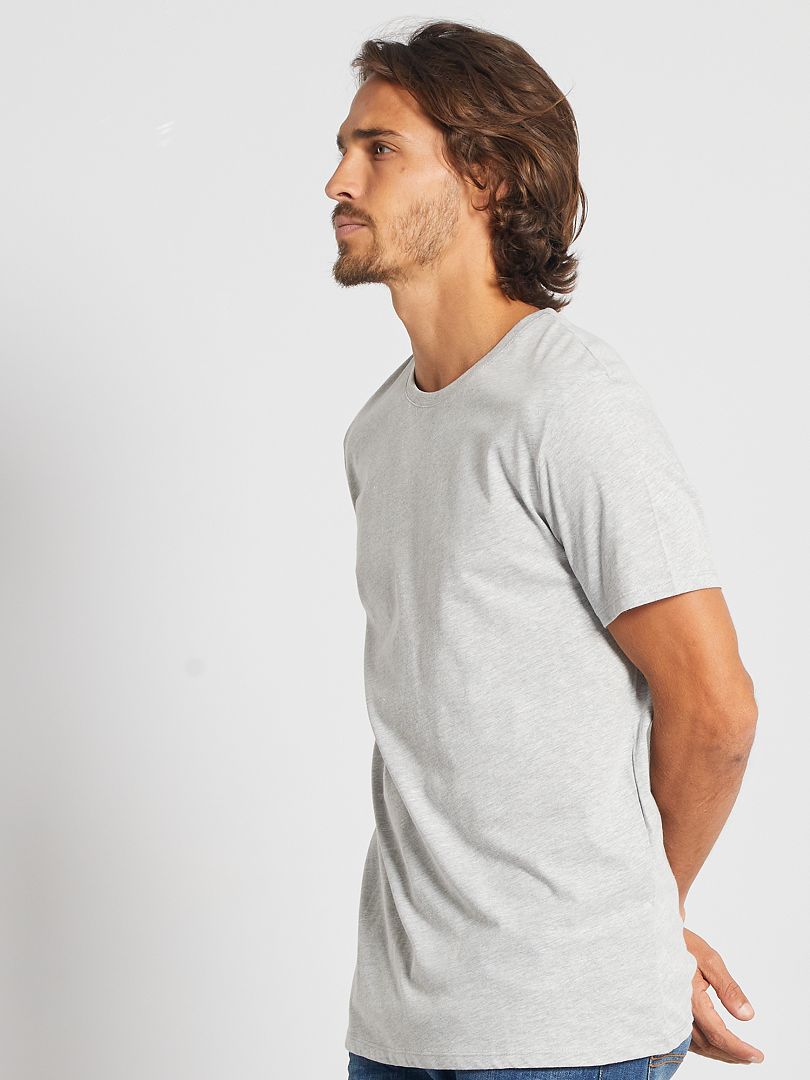 Camiseta lisa de malha, corte reto - cinza claro
