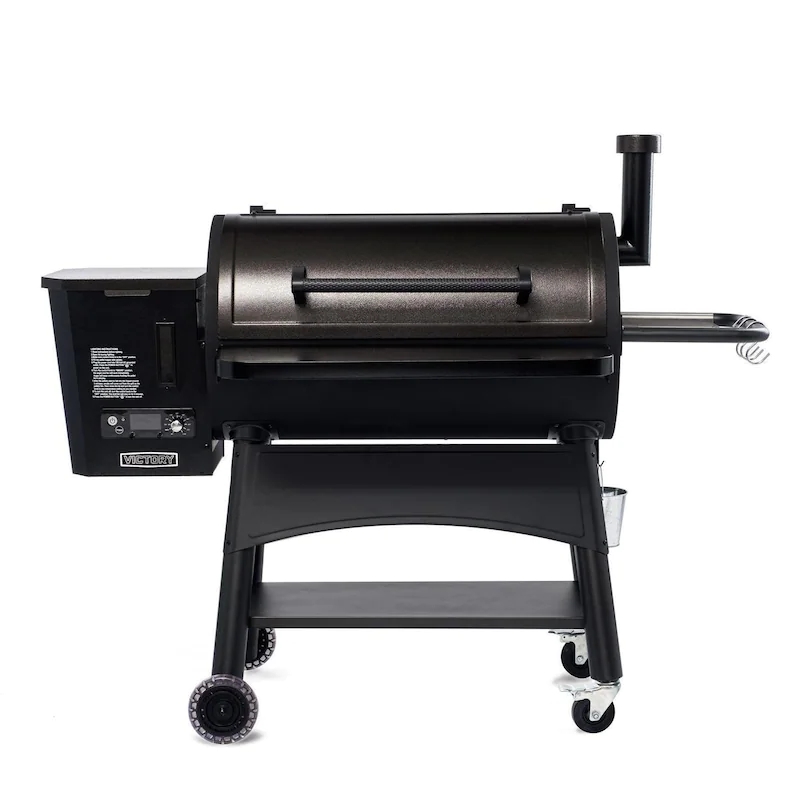 Victory 35-tums pelletsgrill med hyllplan framtill, 11 kg behållare och 16 gauge stålfat och vagn - BBQPG