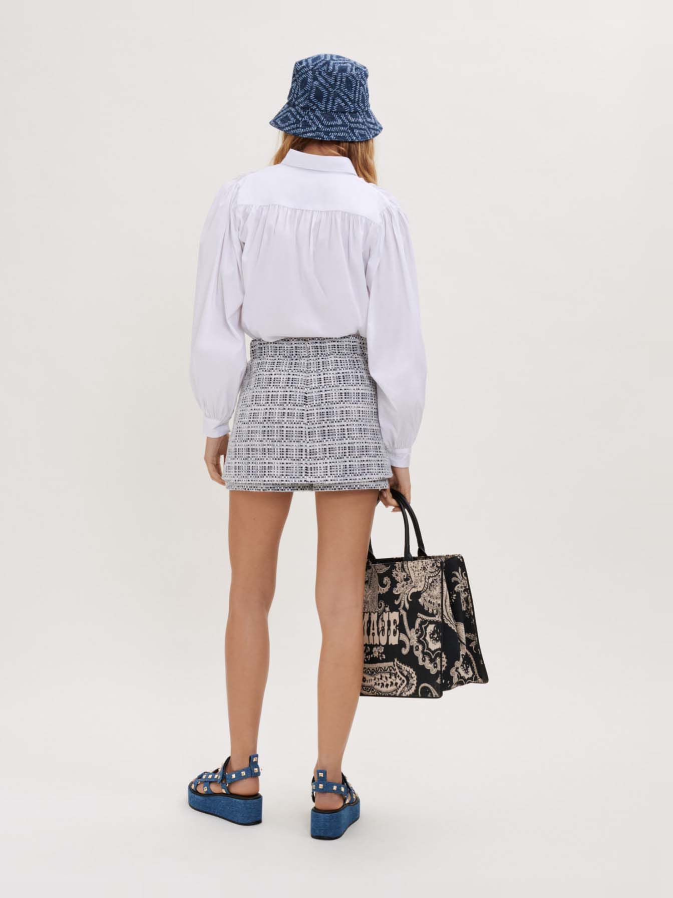Tweed shorts met trompe l'oeil-effect - Blauw