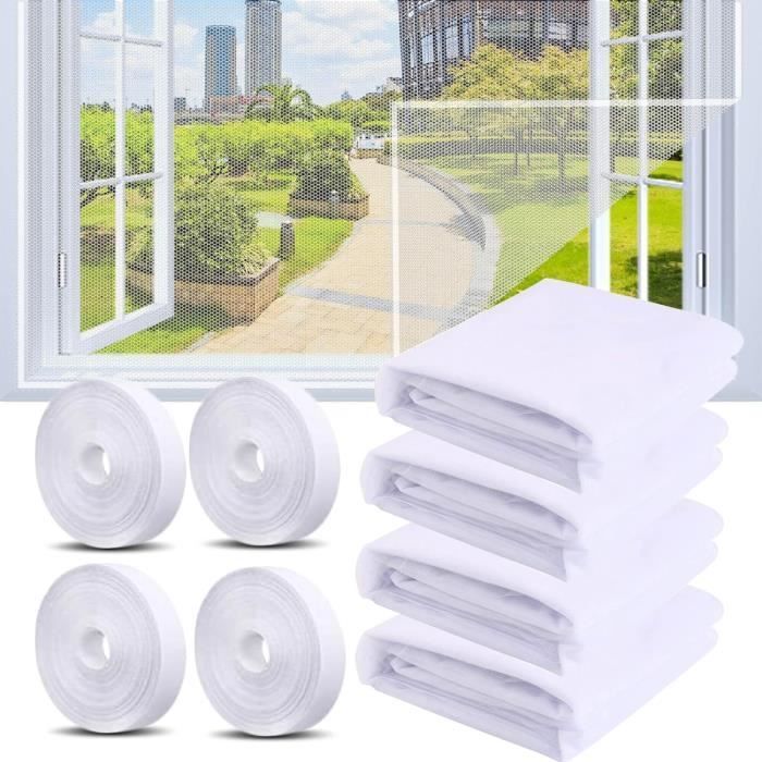 Moustiquaire - 130cm x 150cm - Installation sans perceuse - Ajustable - 4 Pcs avec bandes autocollantes