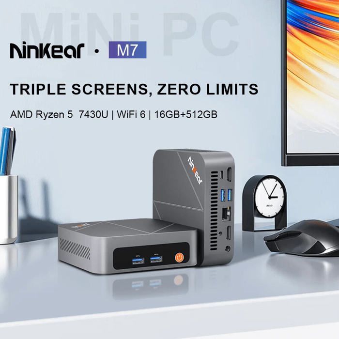 Ninkear M7 Mini PC avec AMD Ryzen 5 7430U, 16GB RAM, 512GB SSD, Win 11 Pro