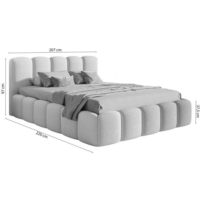 Cama con cabecero y espacio de almacenamiento - CLOUDY II - 180x200 cm - en bouclé color crema