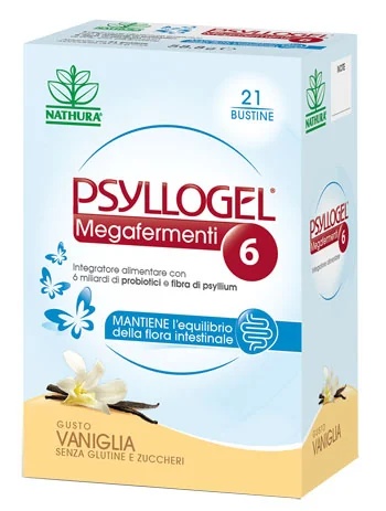 PSYLLOGEL Psyllogel Megafermenti 6 Milchsäurebakterien Nahrungsergänzungsmittel mit Vanillegeschmack 21 Beutel