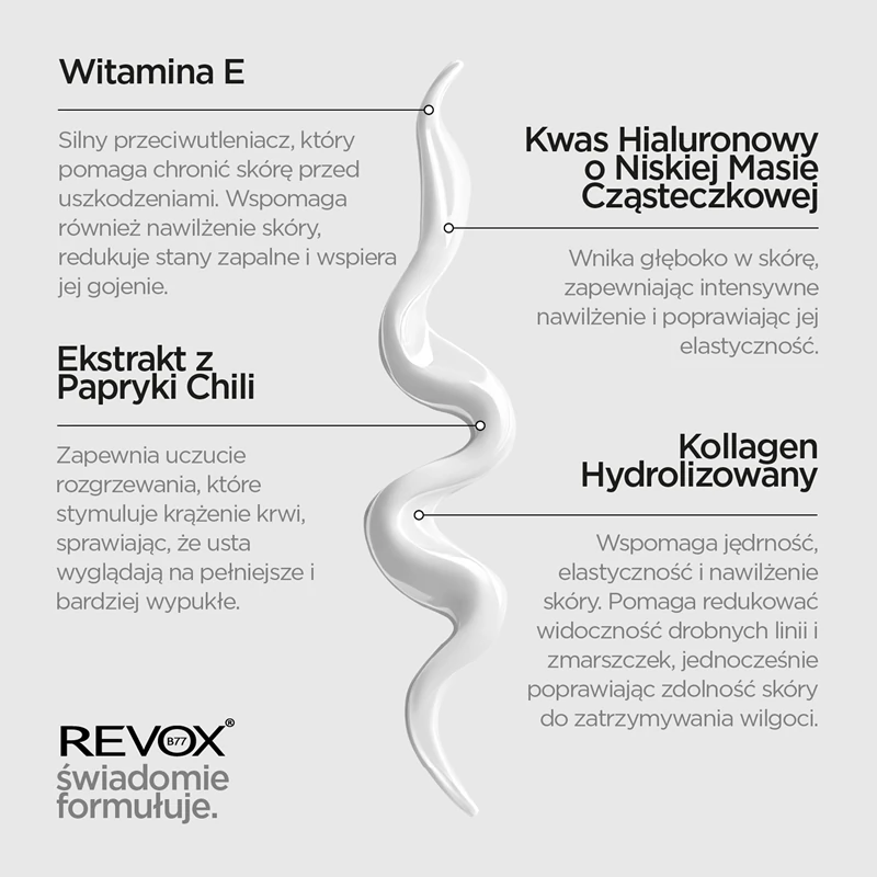 Revox B77 Lip Filler, um bálsamo labial hidratante com ácido hialurônico para dar volume aos lábios.