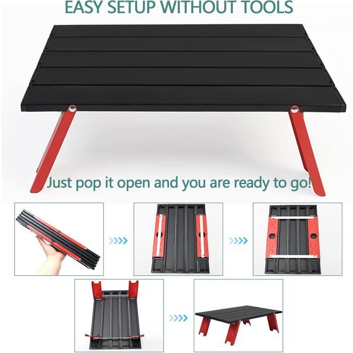 Mini Folding Lightweight Portable Aluminium Table with Carry Bag, for Barbecue, Picnic, Beach, Travel (Red)