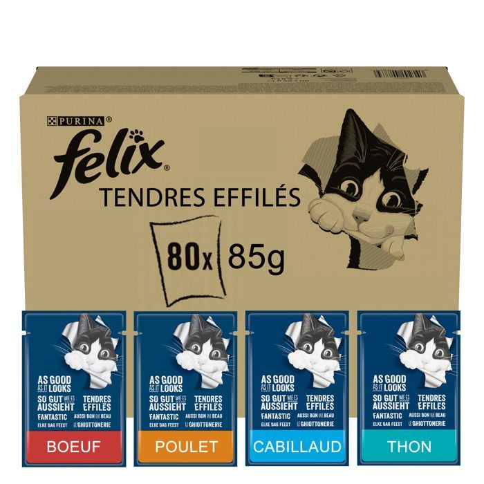 FELIX Tender Shreds in Jelly - Mixed Selection - 80x85g - Freshness Pouches for Adult Cats