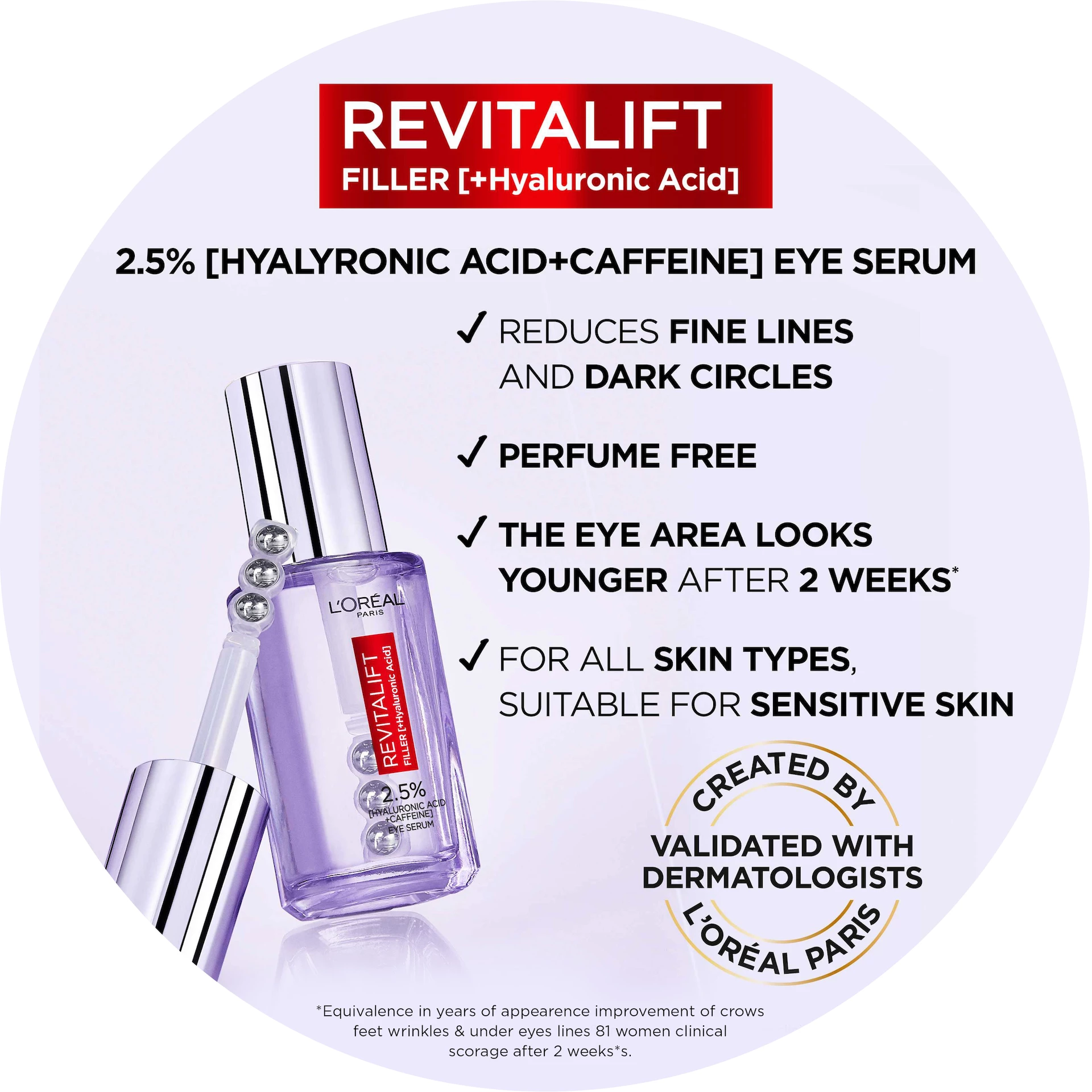 Revitalift Filler szemkörnyékápoló szérum 2,5% hialuronsav + koffein 20 ml - L'Oréal Paris