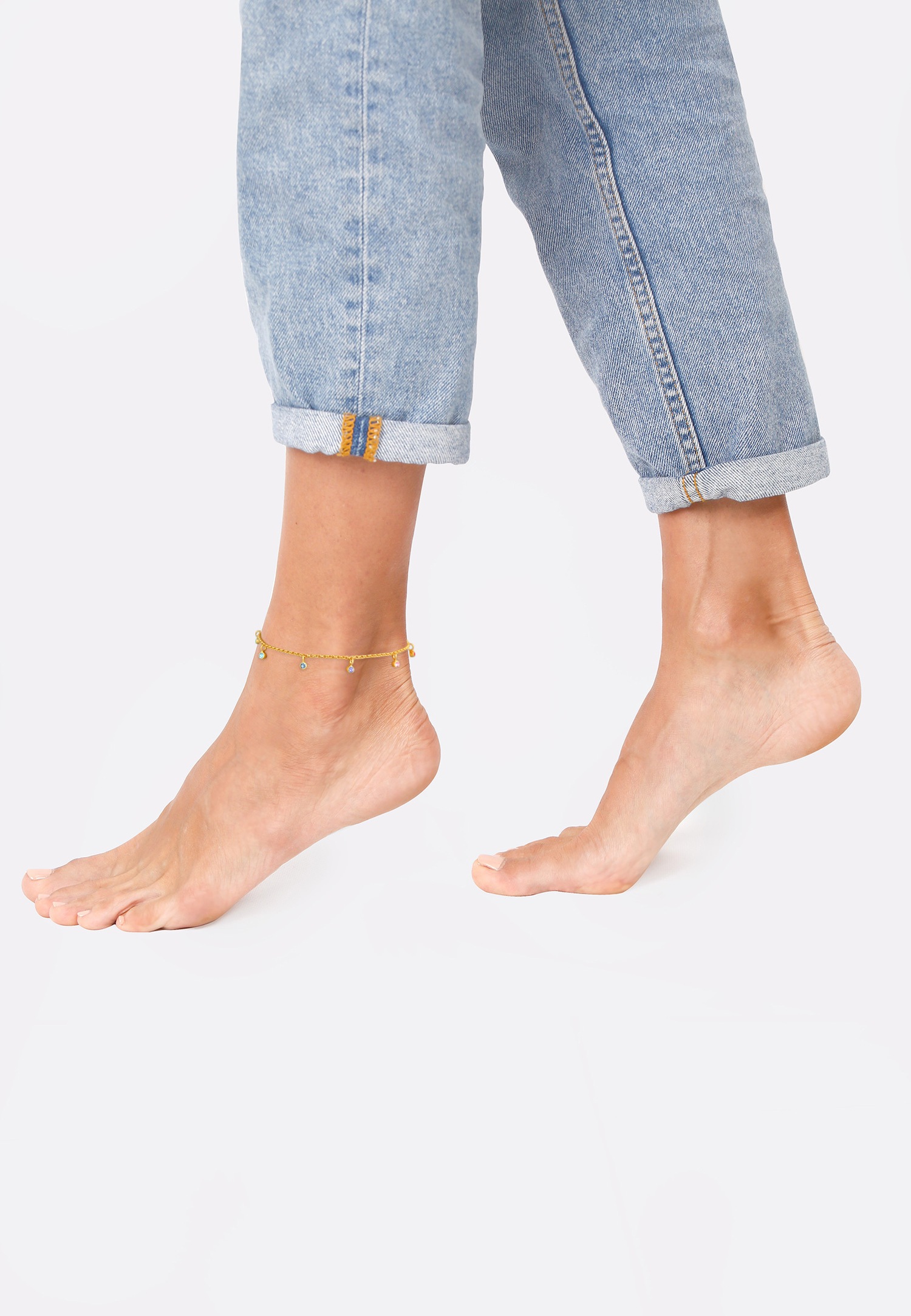 Elli Femmes bracelet de cheville multicolore géo plage avec cristaux en argent sterling 925 plaqué or