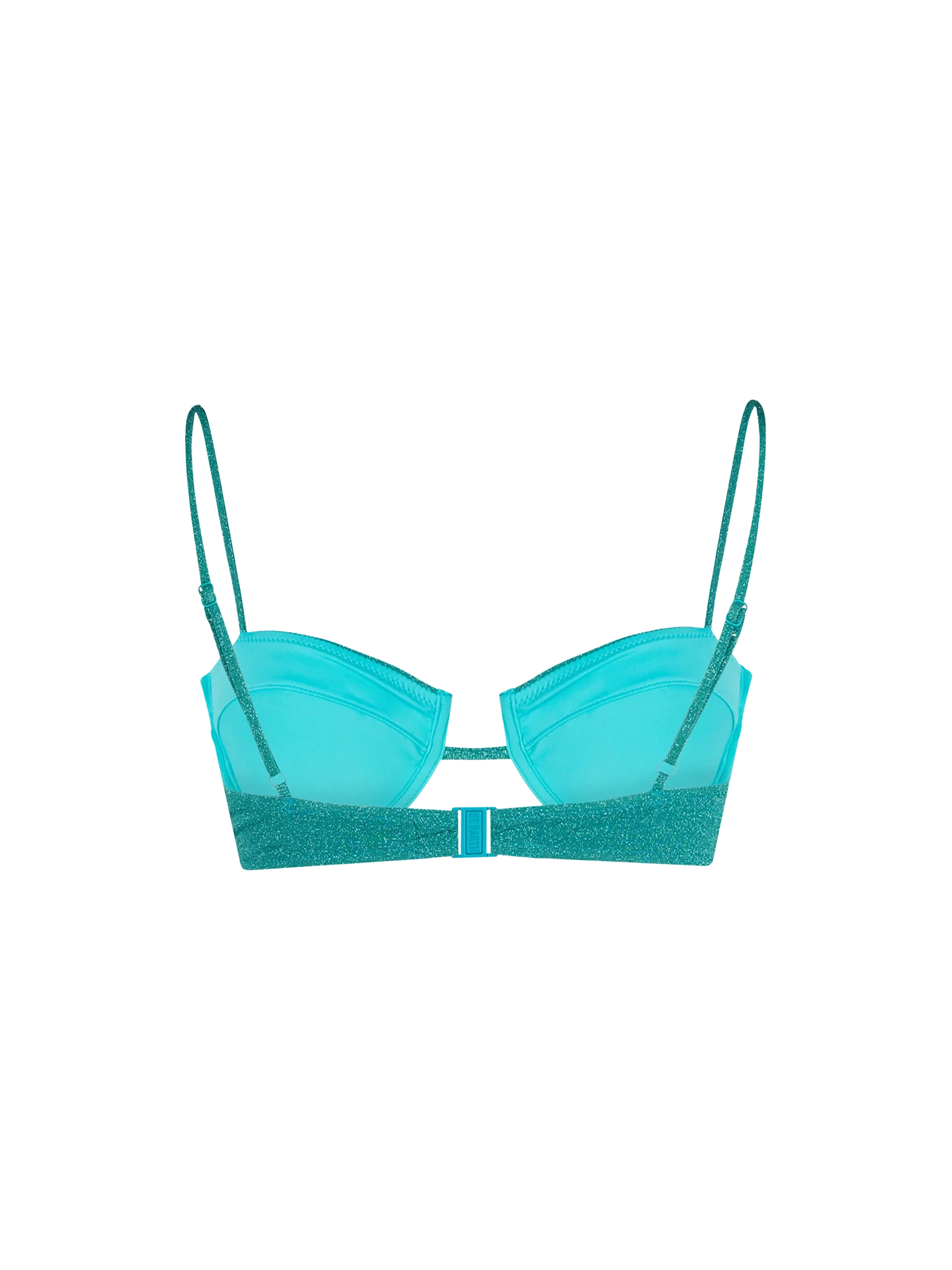 Top tipo bralette con aros Salina en lúrex verde petróleo.
