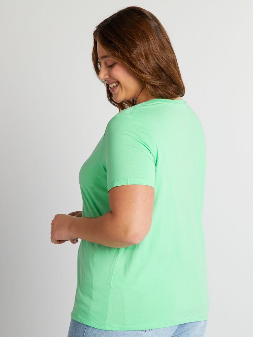 Camiseta de punto con cuello en V - VERDE