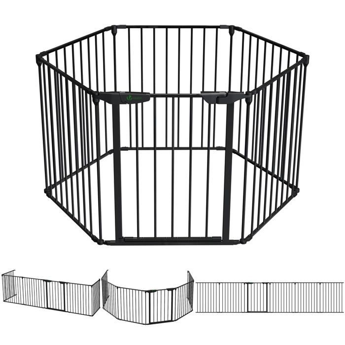 VOUNOT® Barrière de sécurité pliable pré-assemblée 3.75M - 6 Panneaux - Grille de protection cheminée en métal noir