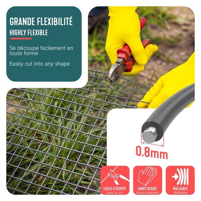 VOUNOT® PVC-coated welded wire mesh roll 1x25m grey - 13mm mesh, 0.8mm wire - Metal fencing and netting