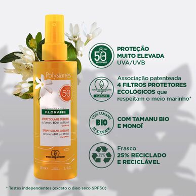 Klorane Tamanu BIO ja Monoi Sublime -aurinkovoidesuihke SPF50 vartalolle 200 ml